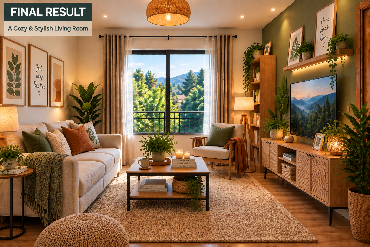 Completed cozy small living room makeover